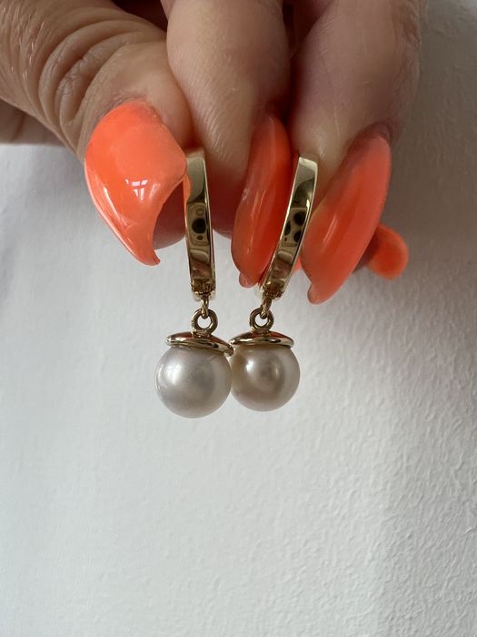 Золотые серьги с жемчугом желтое золото 585 проба