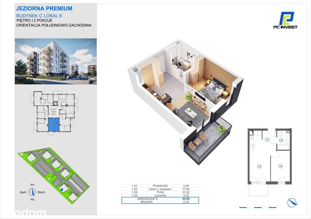 2-pokojowe mieszkanie 35m2 + balkon Bez Prowizji