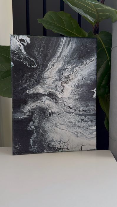 „After The Rain” Czarno-biały obraz abstrakcyjny malowany ręcznie (pouring)