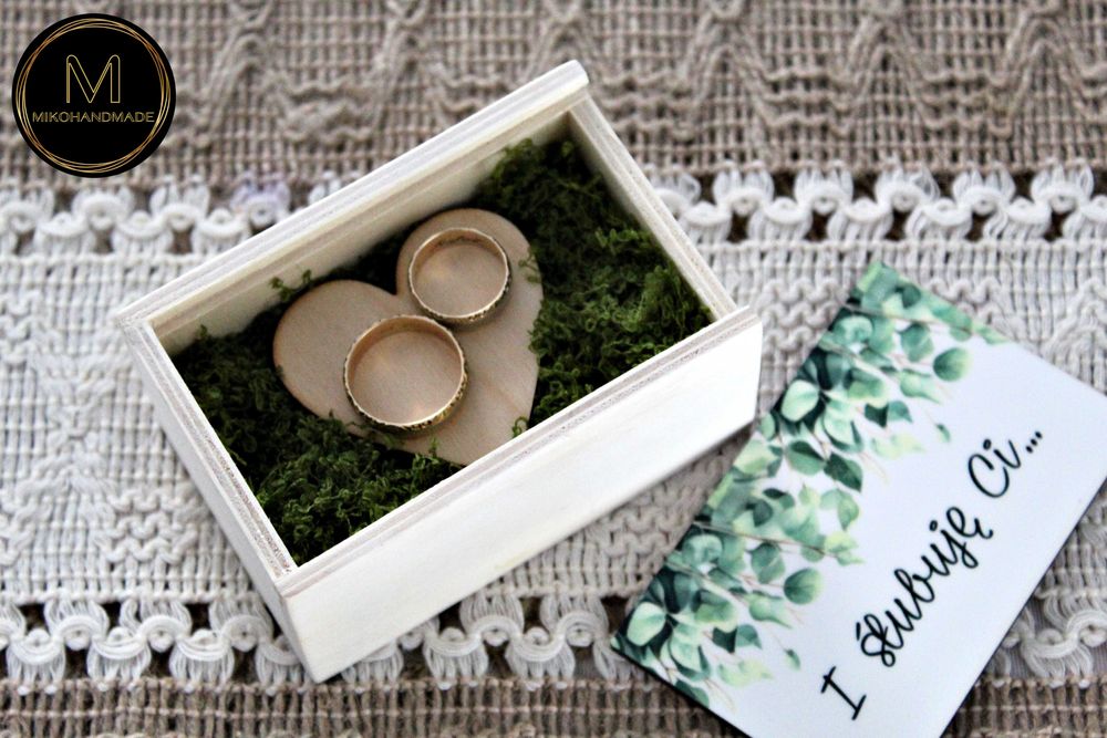 Personalizowane pudełko na obrączki – eukaliptus | boho | rustykalne