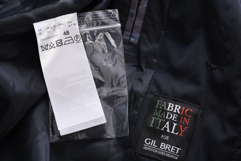 GIL BRET wełniany granatowy płaszcz damski na zamek 65% wełna r. 48