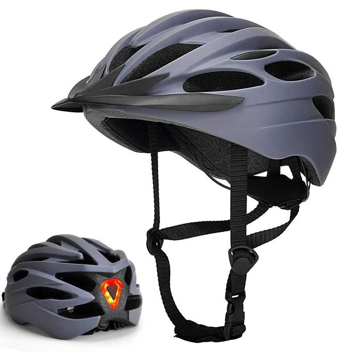 DmTown kask rowerowy z daszkiem i światłem LED rozmiar L (57-61cm), szary