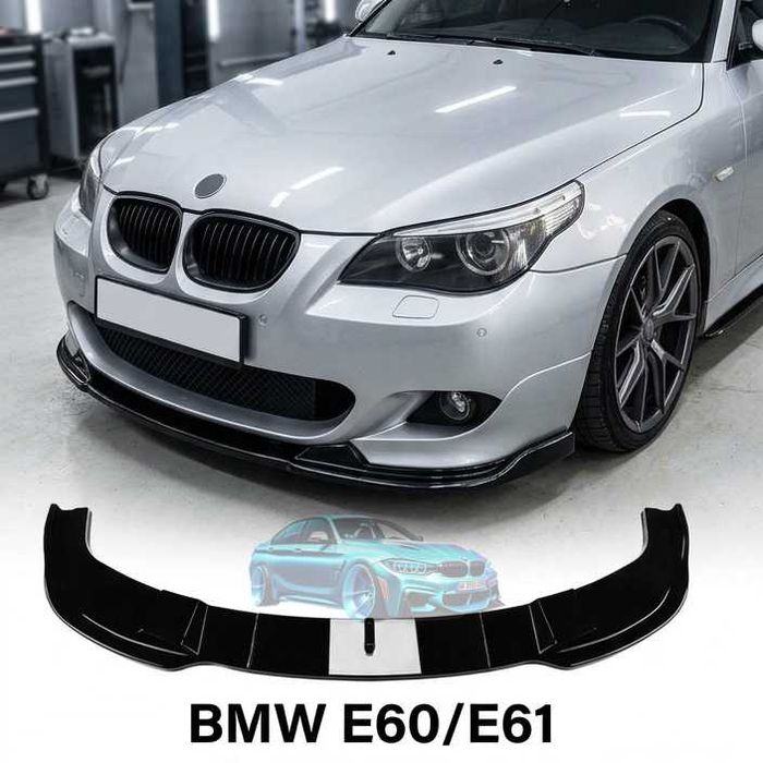 Сплиттер на передний бампер BMW E60 E61 Черный глянец губа сабля обвес