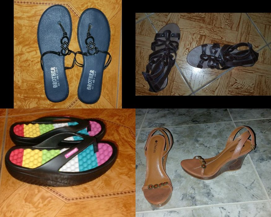 calçado - sandalias castanhas tam. 39 + Chinelos tam. 38 (varios)
