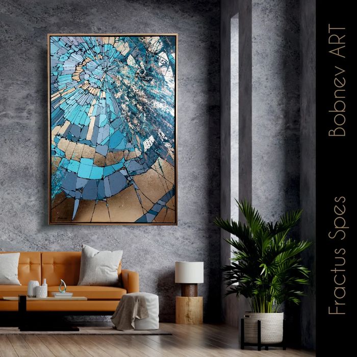 Современная абстрактная картина с золотой поталью