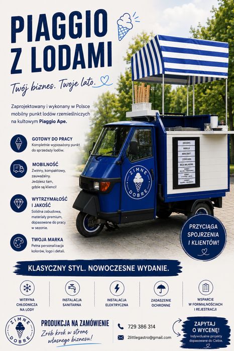 Wynajem, produkcja mini food trucków - lody