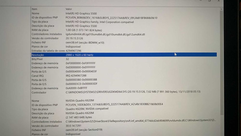 Lenovo W550S I7 5ª 16GB memória 500 Disco ecrã 3k