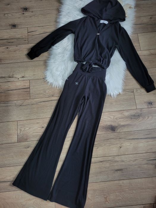 Dres la perla czarny prążek komplet bluza dzwony s