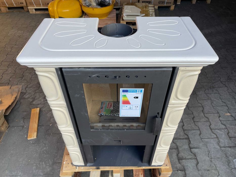 Piec kominek kaflowy koza ELDUR wkład kominkowy cappuccino/Ivory 10kw