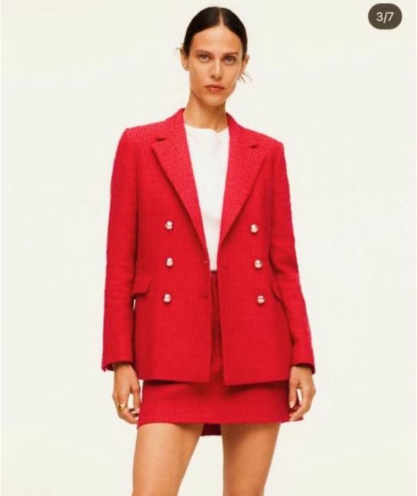 Твідовий жіночий костюм mango зі спідницею розмір S