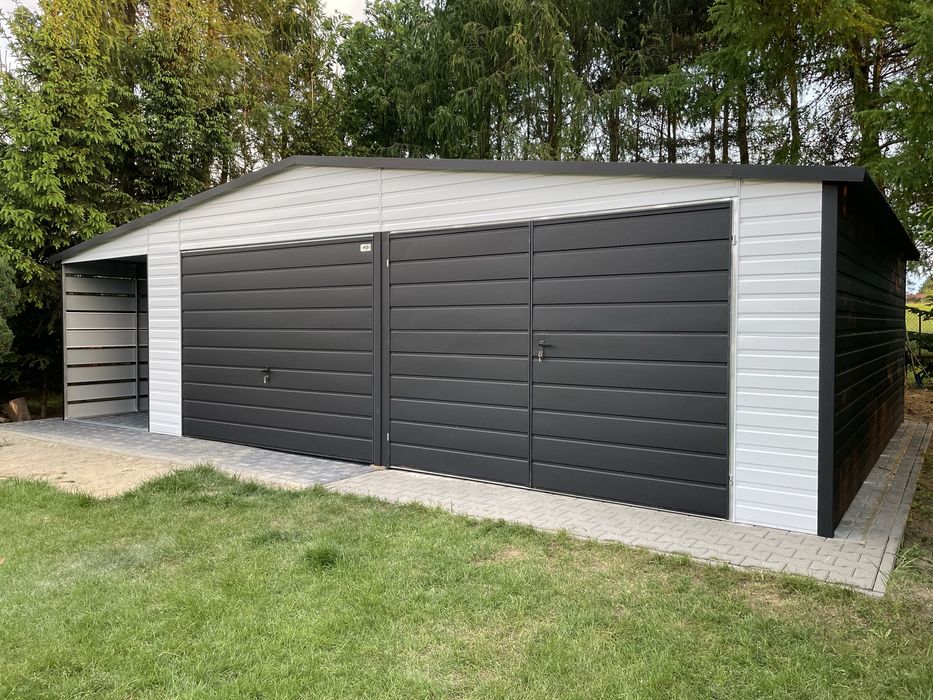 Garaz blaszany 7x6 plus wiata 2x6, KONSTRUKSCJA OCYNKOWANA.