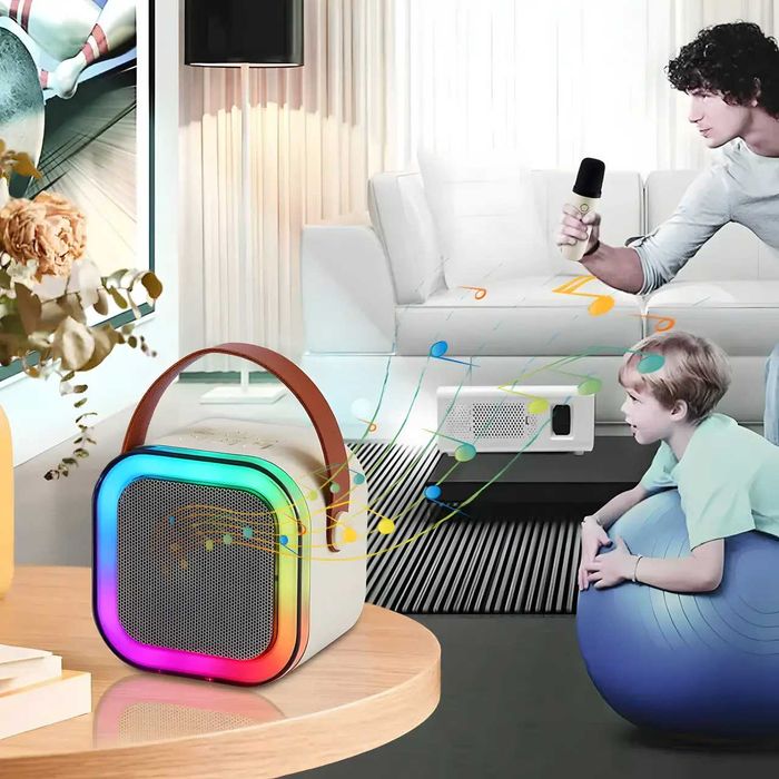 Портативная беспроводная колонка караоке K12 с подсветкой, 2 микрофона