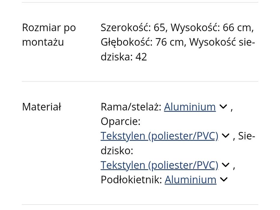 Fotel ogrodowy, krzesło + stolik. Aluminium.  Nowe