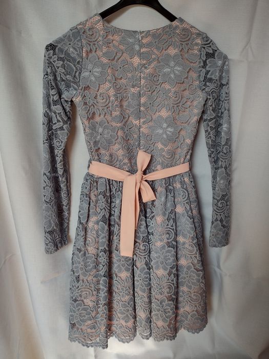 Szaro morelowa sukienka koronkowa wesele chrzest komunia