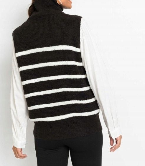 B.P.C kamizelka dzianinowa czarno-biała w paski 40/42.