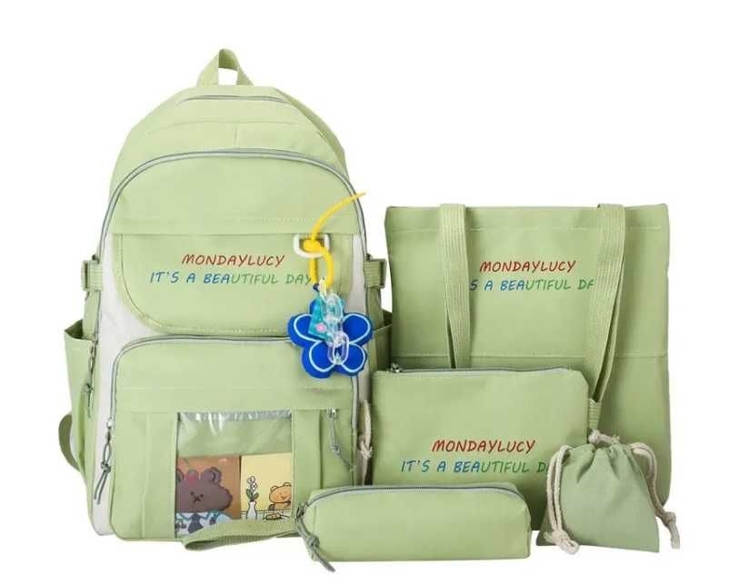 Школьный рюкзак набор, 3 цвета, черный, зеленый, розовый.