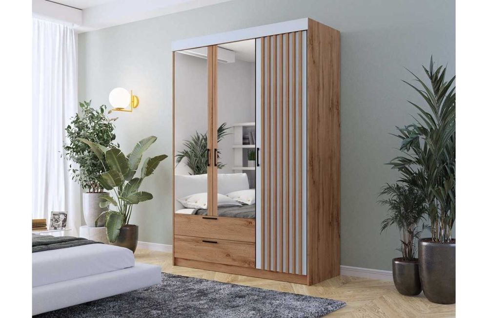 Pojemna szafa  150 cm LAMEL 4/150 Artisan biały  lustro Nowoczesna Darmowa Dostawa