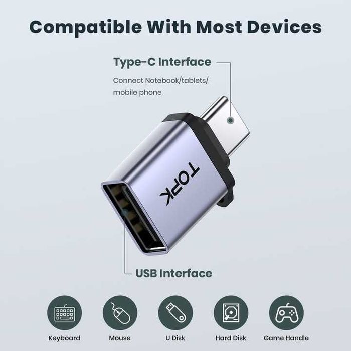 Adapter Przejściówka USB 3.0 - USB typ C OTG TOPK USB - USB C