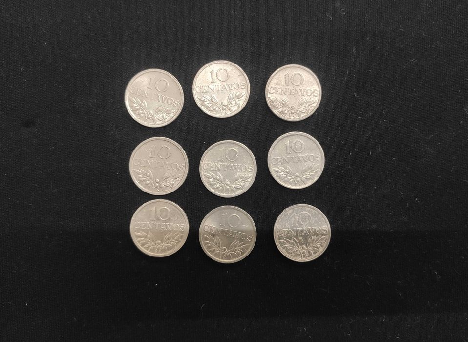 9 moedas de 10 centavos - 1971 a 1979