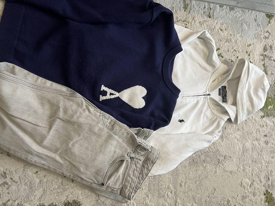 Лот Речей Кофта Polo , Свитер Ami Paris , Zara fraled jeans
