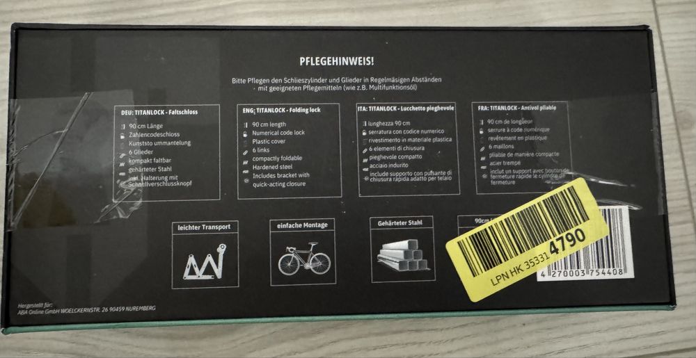 Titanlock Zabezpieczenie rowerowe skladane, antykradzieżowe