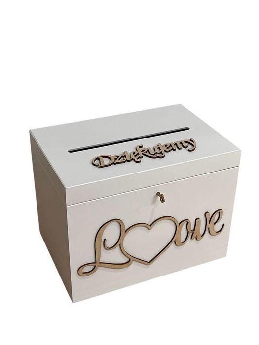 Pudełko na koperty ślubne białe z napisem  zamykane na kluczyk