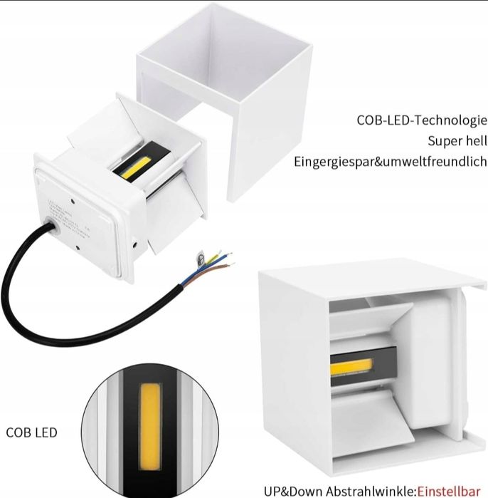 LEDMO 8 Sztuk 12W LED Lampy Ścienne Regulowany Kąt Biały 3000K IP65