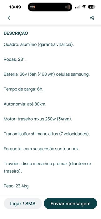 Vendo bicicleta electrica roda 28 impecavel