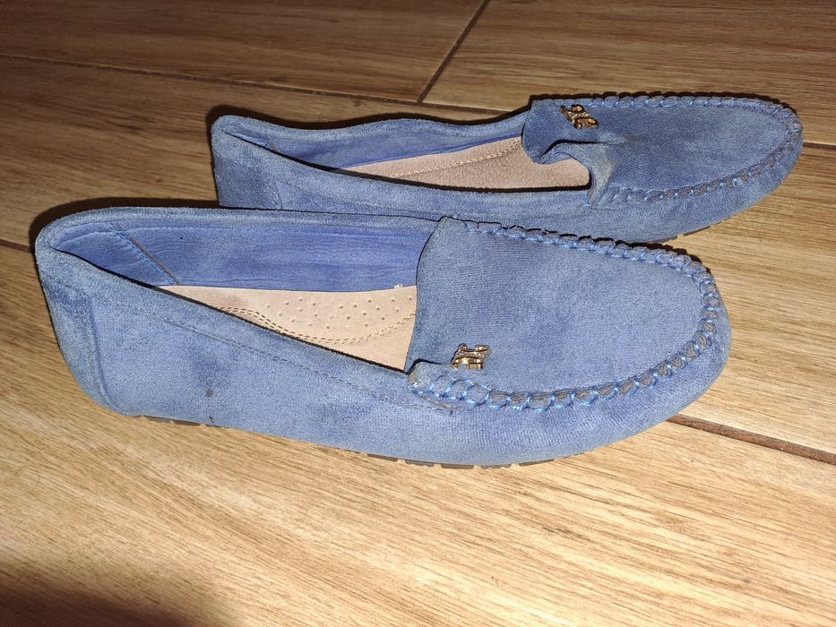Buty mokasyny niebieskie zamsz