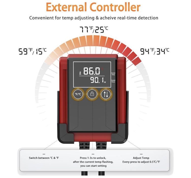 Grzałka do akwarium 200W dla 20-40 Gal.Grzałka cyfrowy termostat