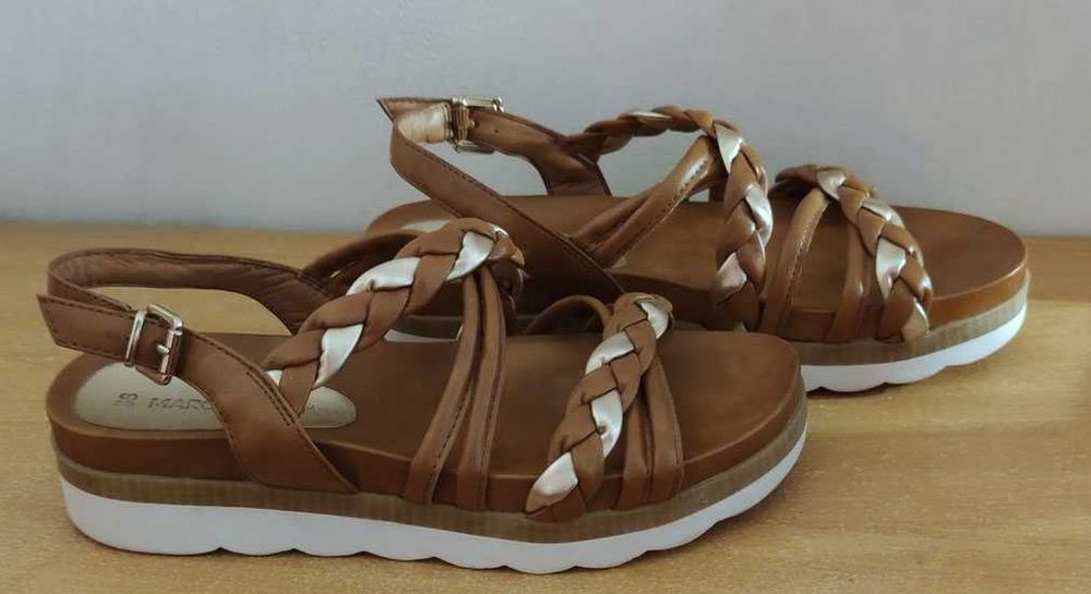 Marco Tozzi Sandały brąz/camel złoty na wyższej podeszwie Stan Bdb r38