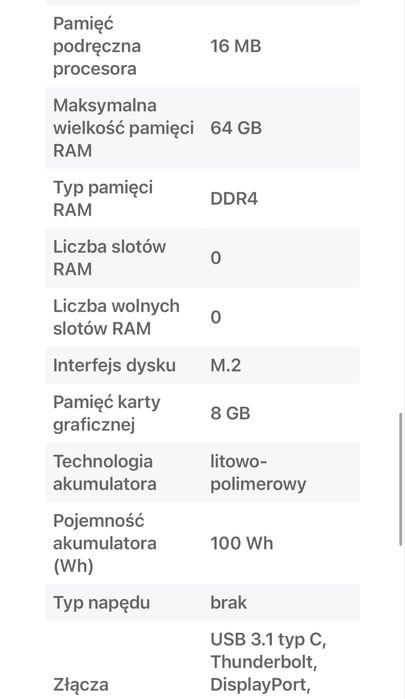 MacBook Pro 16’ (bez ładowarki)