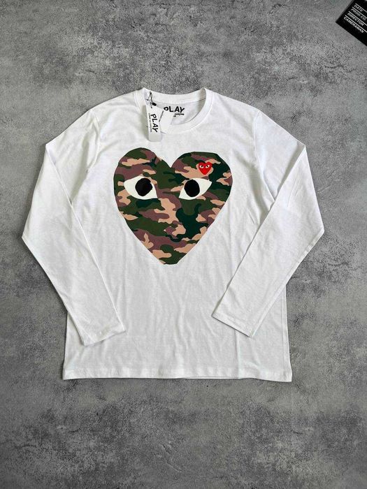 Білий Лонгслів Play з бірками (Comme des Garcons)