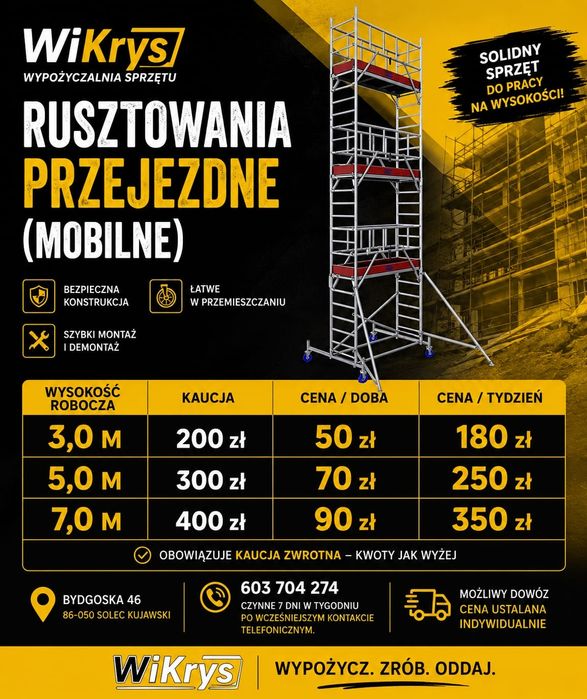 Rusztowanie 3,5,7 metrów,drabina 9,3 m,