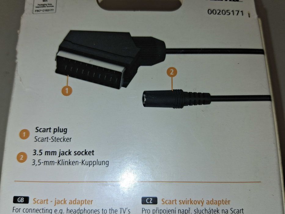 N049 Adapter SCART Cinch Jack 3,5mm Stereo Do Słuchawek Telewizor Hama