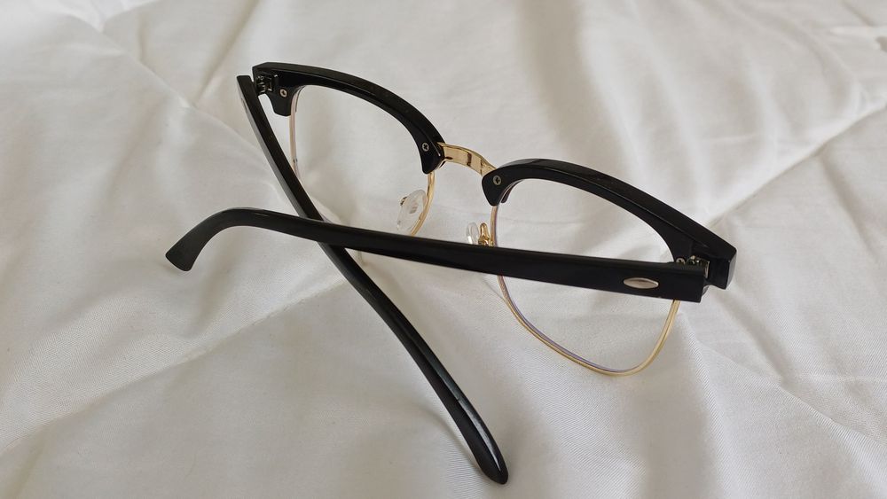 Nowe okulary zerówki czarno-złote stylowe unisex