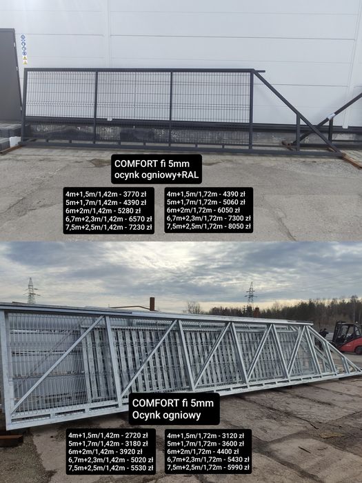 Brama przesuwna panelowa fi 5mm, 4mx1,42m COMFORT, ocynk ogniowy, inne