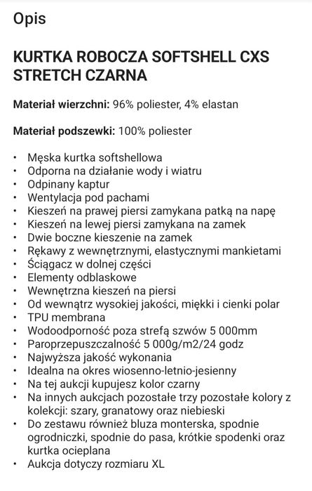 Kurtka Softshell wodoodporna  XL