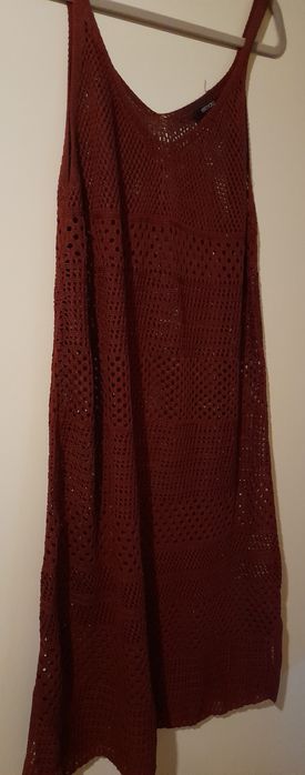AŻUROWA bordowa sukienka "46"
