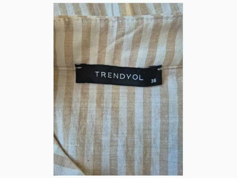 Trendyol Sukienka Bawełna Paski Szerokie Rękawy Boho Dekolt V Mini 36 S BDB