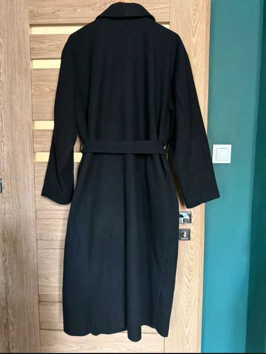H&M dlugi czarny cieply plaszcz zimowy damski