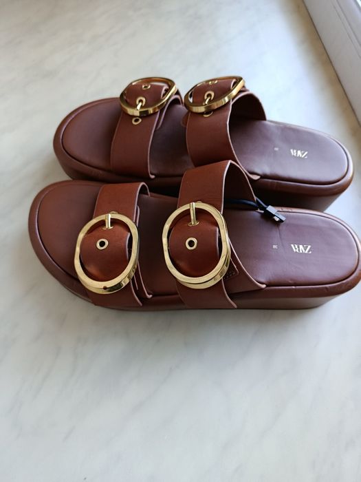 Нові Шкіряні шльопанці сандалі Zara 38 розмір 25 см на платформі