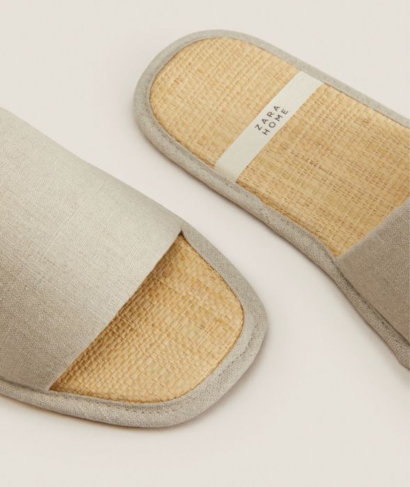 Chinelos Linho Abertos Pormenor Planta Zara Home NOVO