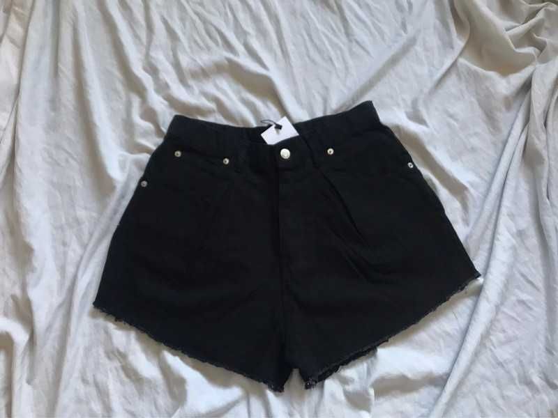 Promoção:Calções de ganga, efeito dardo de cintura subida 100% Algodão