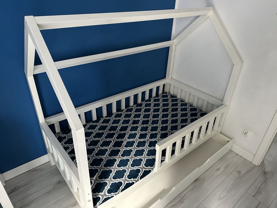 Łóżko domek 80x160 z materacem + szuflada | stan bardzo dobry