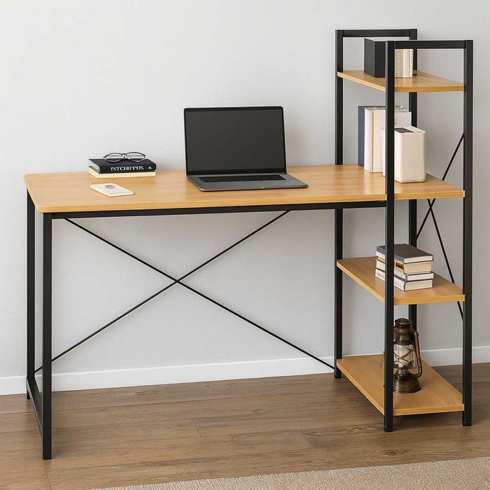 Nowe Biurko Komputerowe Loft Regał Gamingowe 71x54x120cm Dąb do Pokoju