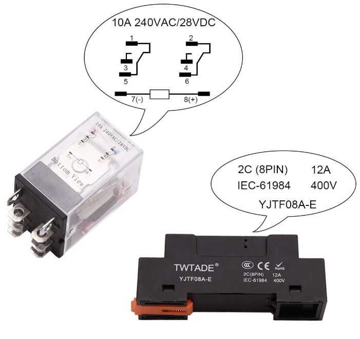 Elektromagnetyczny przełącznik mocy TWTADE AC 12V 8PIN 2NO 2NC