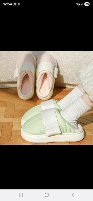 Hit chodaki mule ocieplane klapki laczki 39/40 róż