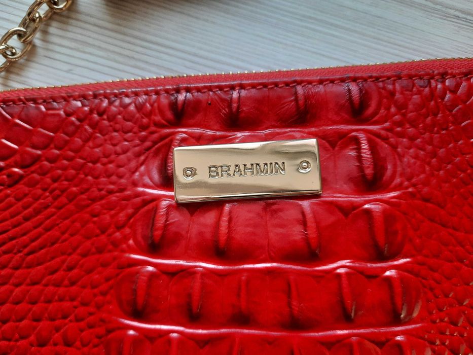 Брендовый красный клатч Brahmin натуральная кожа кожаная сумка