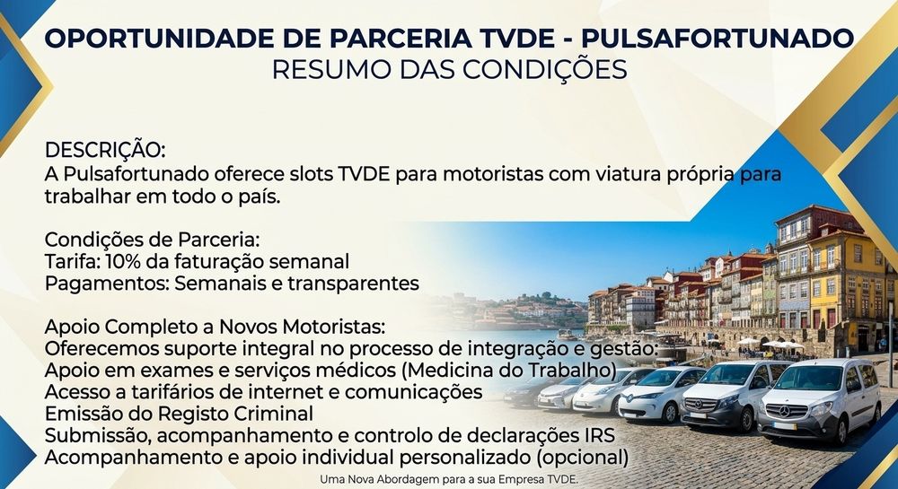Slot  TVDE - Uber / Bolt (Full-Time / Part-Time)
